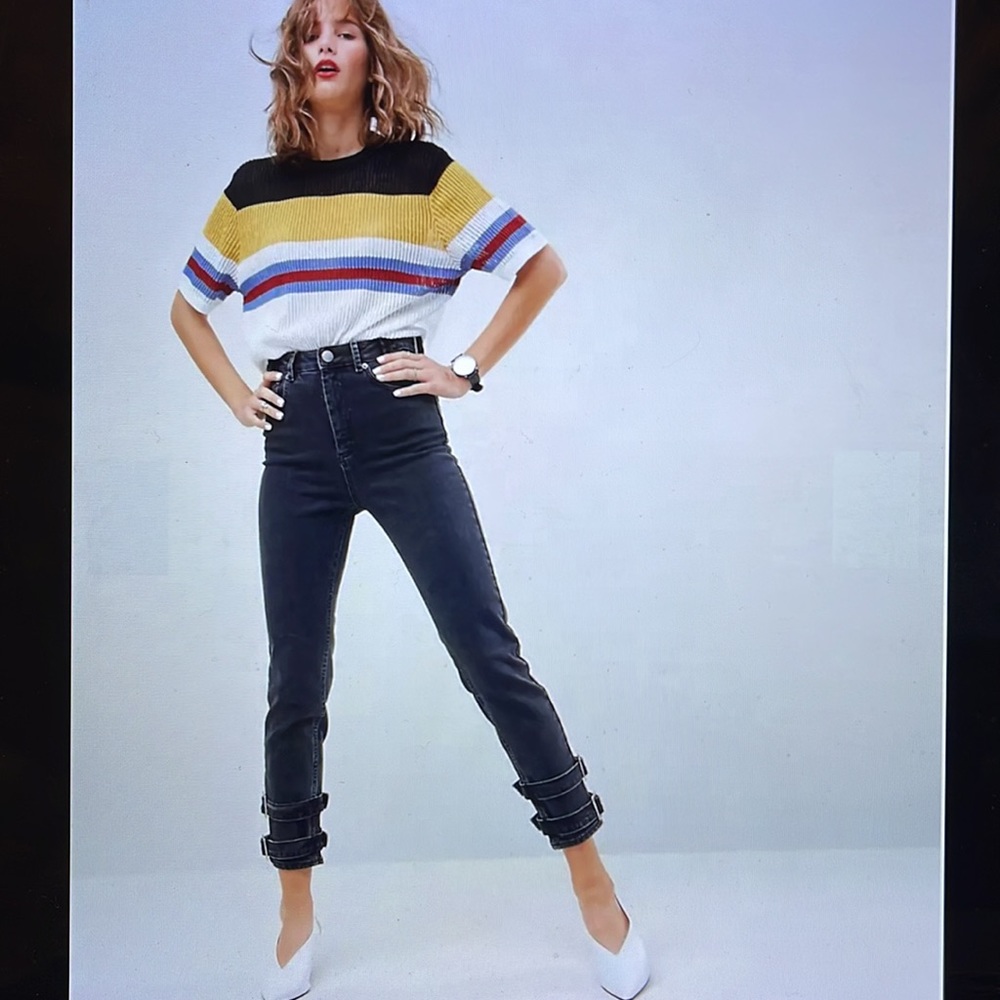 ASOS Farleigh High Waist slim Mom Jeans with Buckle Hem Detail